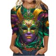 thumbnail image 1 of Penkiiy Blouse Carnaval pour Femmes Mardi Gras Mode Imprimée Décontractée Col Rond Manches 3/4 T-shirt Blouse S Multicolore, 1 of 5