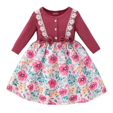 HNMKIU Stylish Toddler Girls Long Sleeve Floral Dress for Dance Parties and Fall Winter Events
