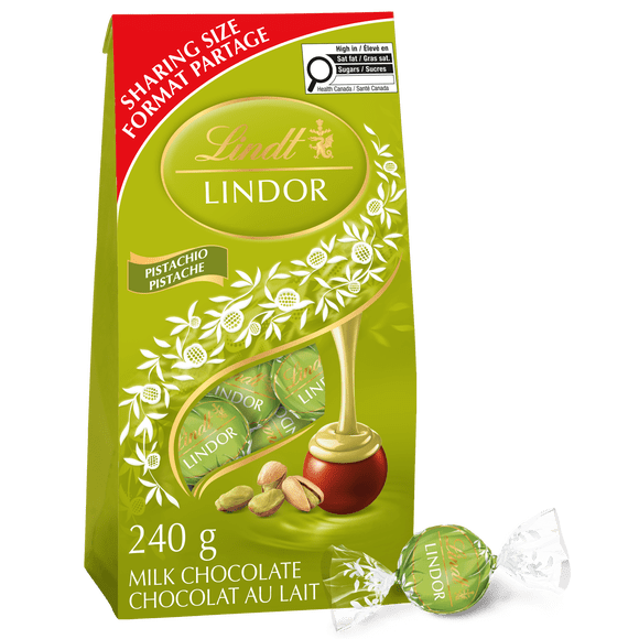 Lindt LINDOR Pistachio Milk Chocolate Truffles Bag, 240G