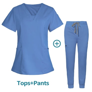 EQWLJWE Liquidation Sarraus pour Femmes Sarraus d'Infirmière Costume Uni Extensible Ensemble de Sarraus pour Femmes Haut Cache-Cœur Extensible et Pantalon Jogger Uniforme de Clinique Col en V Vêtements de Protection Hauts Sarraus d'Halloween