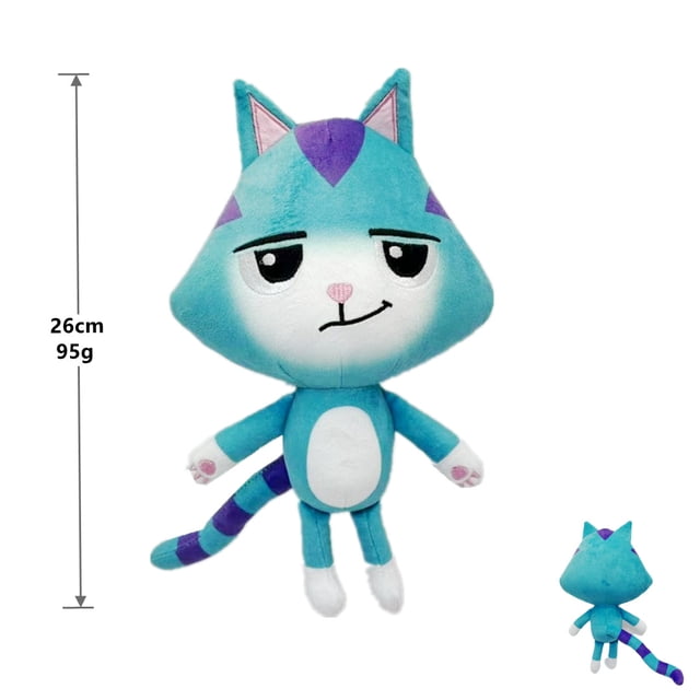 Jouet en Peluche CatRat Purr-ific de 8 Pouces par Hesignd, animal en Peluche Sarcelle et Blanc avec accents Violets sur les Oreilles et le Front. le Jouet Mesure 26 cm de Hauteur et Pèse 95 g, Convient aux Enfants de 3 Ans et Plus. des Vues avant et Arrière Sont Indiquées.