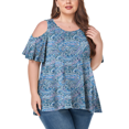 thumbnail image 1 of CHUANK Women‘s Plus Size Cold Shoulder Tunic Top Summer Short Sleeve Blouse, 1 of 7