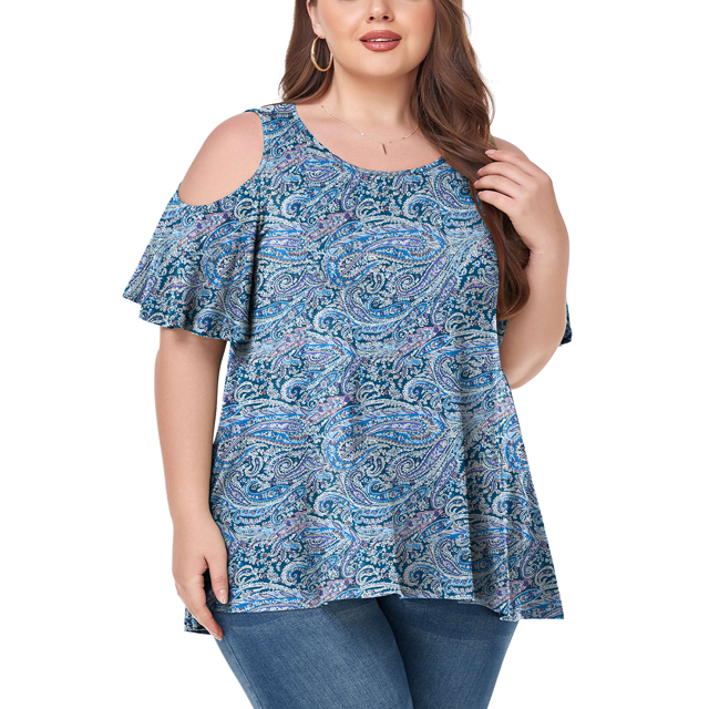 CHUANK Women‘s Plus Size Cold Shoulder Tunic Top Summer Short Sleeve Blouse