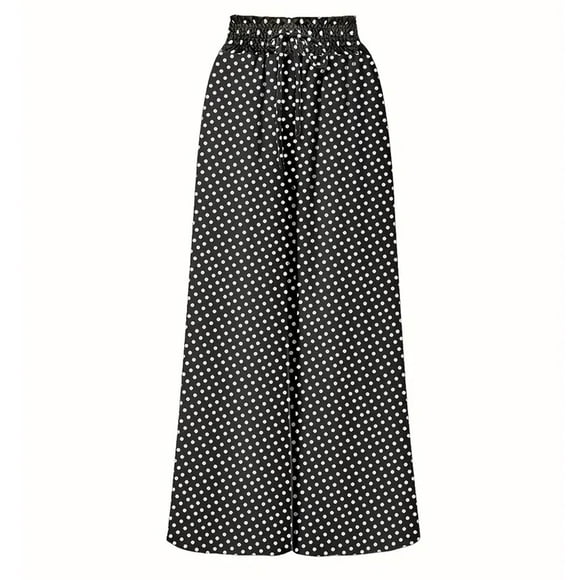 Mceream Women's Wide Leg Pants High Waist Loose Flowy Adjustable Tie Knot Trousers Business Casual Slacks Clothes with Pockets Black XXL