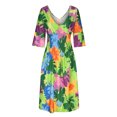 thumbnail image 4 of Pisexur Robe à Manches Courtes à Col en V Mode Femmes Été Décontractée Taille Élastique Col en V Imprimé Manches 3/4 Robe Ample Robe Femme, 4 of 6