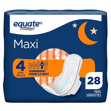 Serviettes maxi Equate à absorption de nuit avec Flexi-Wings, taille 4, 28 unités