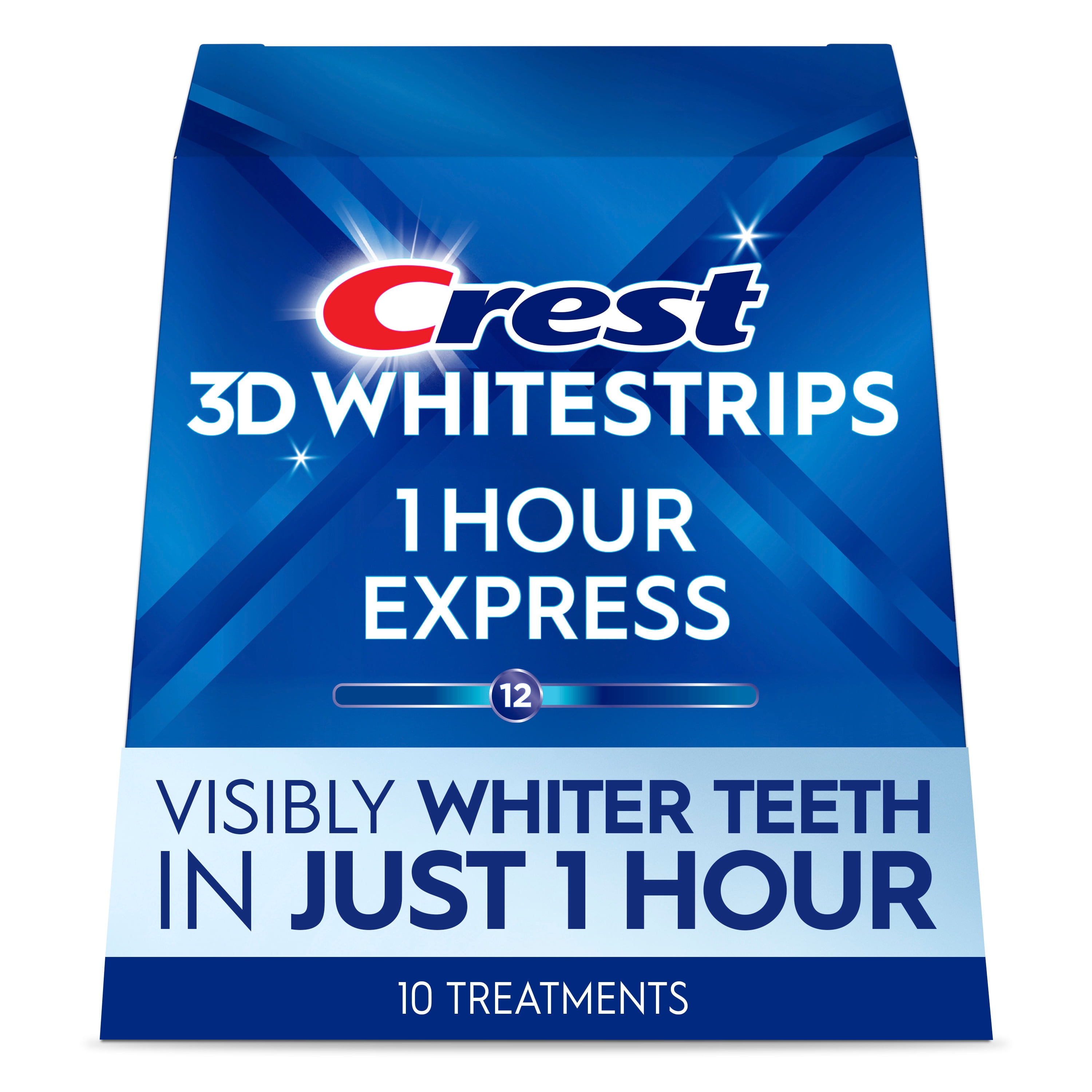 Crest 3D Whitestrips 1 Hour Express At-home Teeth Whitening Kit, 10 Treatments, 12 Levels Whiter
