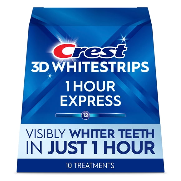 Crest 3D Whitestrips 1 Hour Express At-home Teeth Whitening Kit, 10 Treatments, 12 Levels Whiter