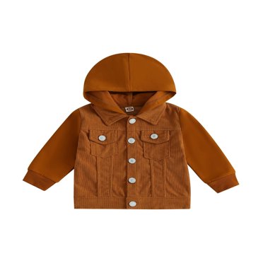 Veste en Velours Côtelé pour Tout-Petits Garçons Filles, Décontractée, Manches Longues, Boutonnée, Manteau à Revers, Chandail à Capuchon, Manteau pour Bébé