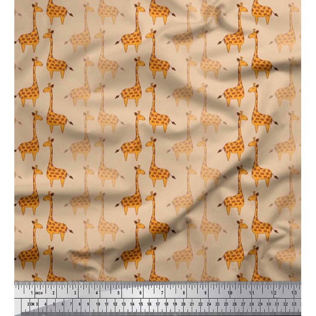 Soimoi Crepe Silk Fabric Giraffe Kids Print Fabric by Yard 42 Inch Wide