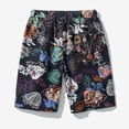 thumbnail image 4 of Men Drawstring Cotton and Linen Floral Ethnic Style Beach Casual Trouser Shorts Gray L, 4 of 4