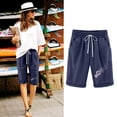 thumbnail image 2 of Timegard Plus Size Shorts for Women Cotton Linen Elastic Waist Drawstring Ruched Casual Loose Shorts, 2 of 5