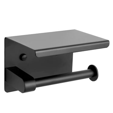 Generic Matte Black Tissue Roll Dispenser Storage Stainless Steel Paper Holder for Bathroom Single Roll Toilet Paper Holder Wall Mount with Shelf