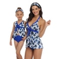 thumbnail image 1 of HAWEE Mommy and Me Halter Ruffle Swimsuit Leaf Print High Waisted Adjustable Straps Family Matching Bikini Set Size S-XL, 1 of 3