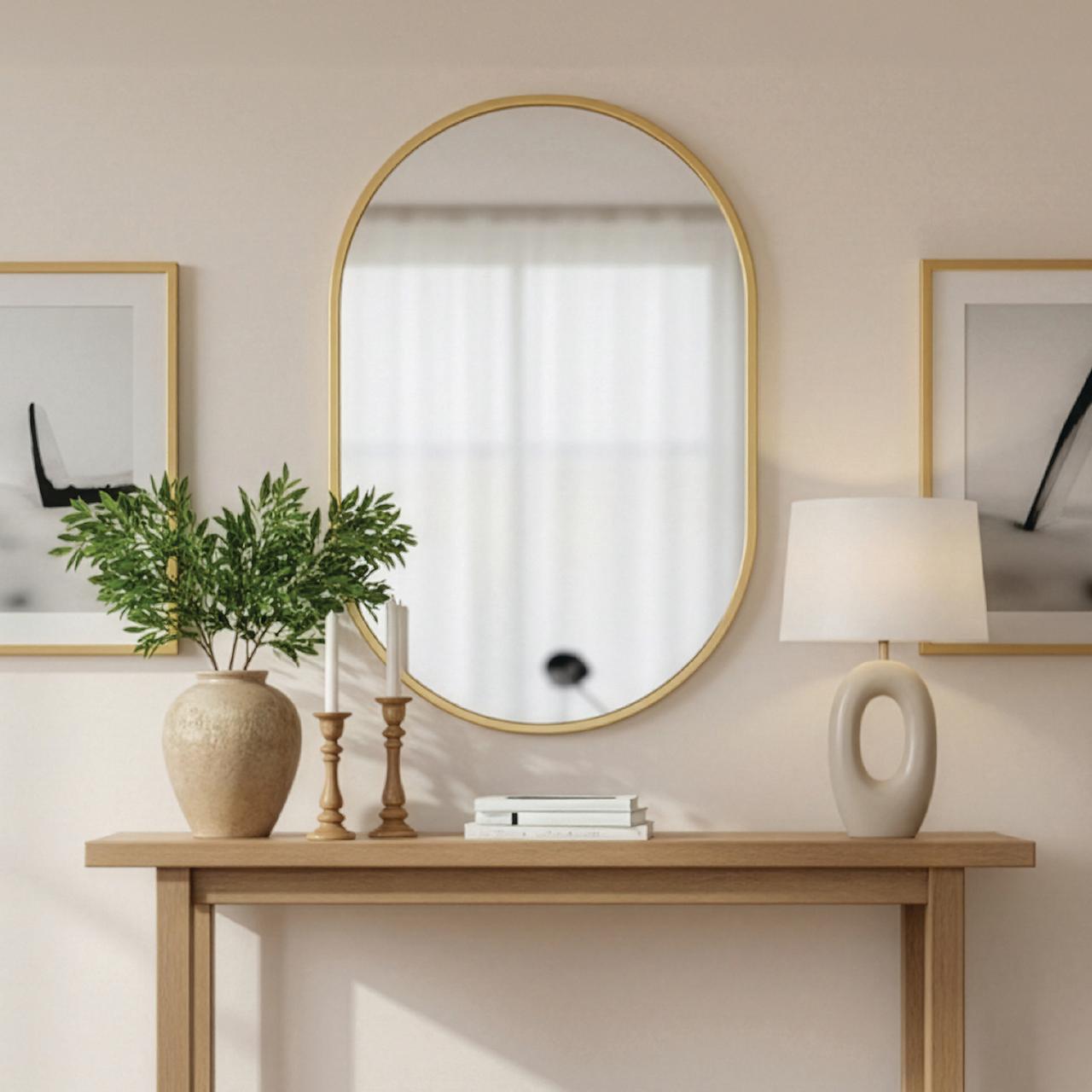 Mainstays Miroir Mural Oval Lounge 24x36po. Miroir décoratif. Doré métallisé, miroir avec cadre