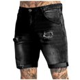 thumbnail image 2 of hotojiny Men's Denim Shorts Trendy Button Slim Fit Stretch Short Jeans Vintage Ripped Summer Jean Shorts with Pockets, 2 of 6