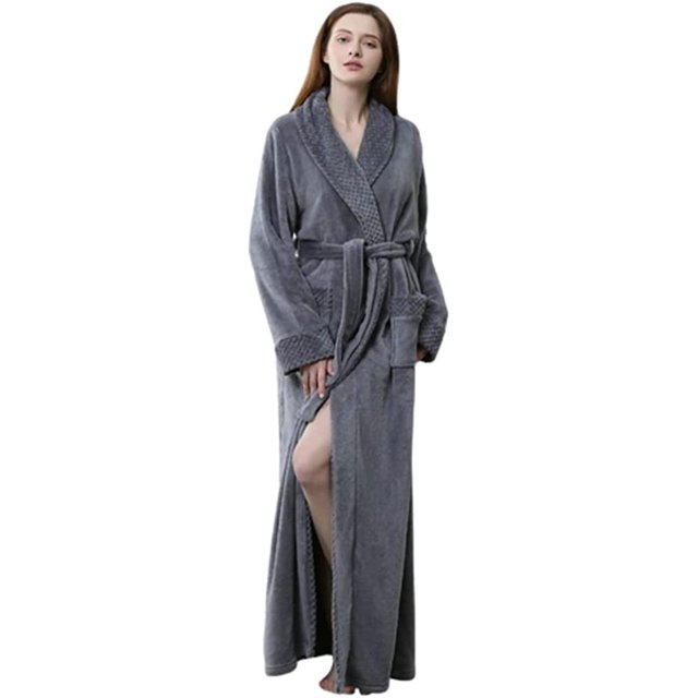 LinYooLi Women's Lapel Fleece Bathrobe Soft Plush Spa Robe Warm Pajamas with Pockets Soft Pjs Loungewear for Women
