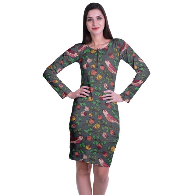 Moomaya Womens Full Sleeve Printed Midi Length Printed Bodycon Dress