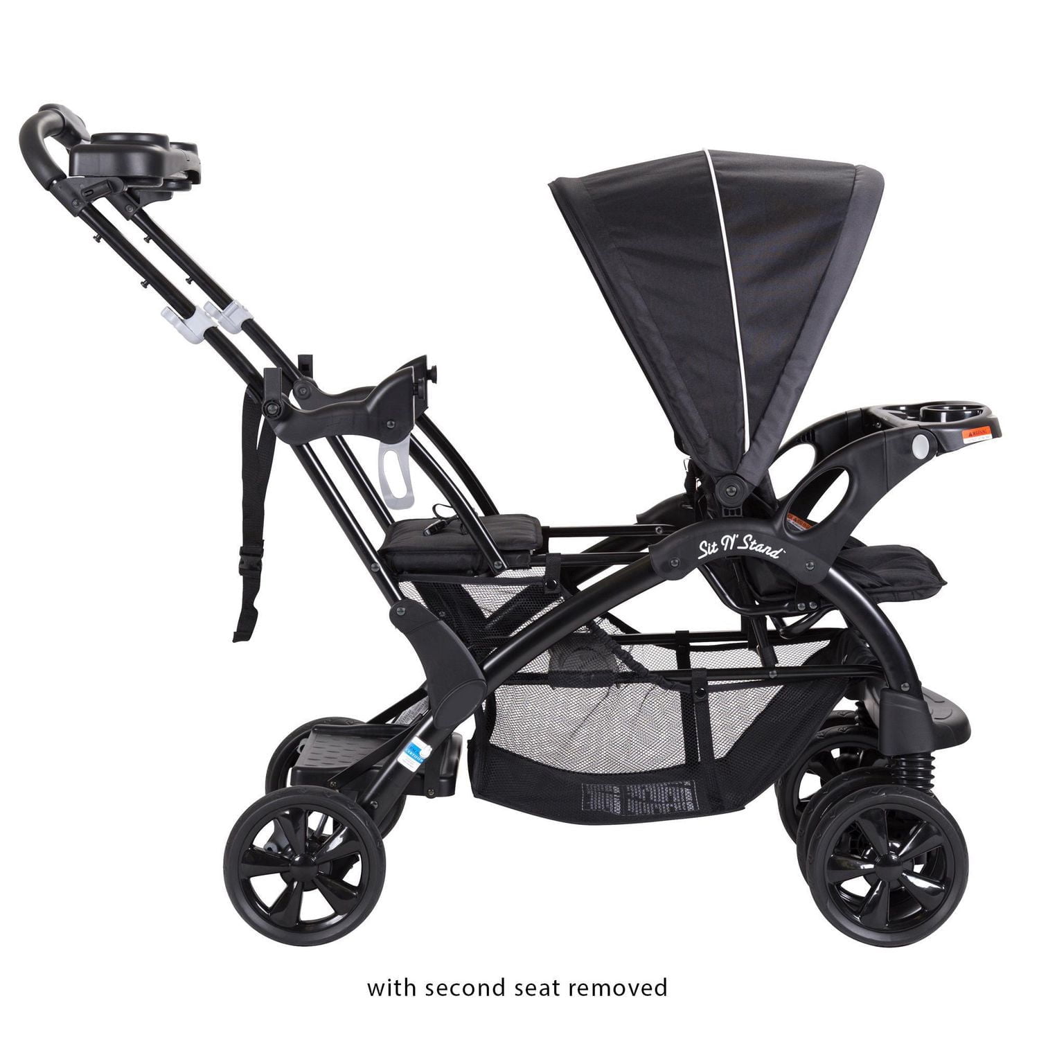 Baby Trend Sit N' Stand® Poussette Double - Onyx; Compatible avec la plupart des sièges d’auto pour bébé des grandes marques (vendus séparément) ; Sièges avant et arrière recommandés pour les enfants