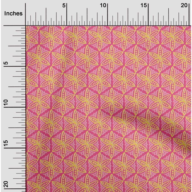 oneOone Cotton Cambric Fabric Floral Block Printed Craft Fabric BTY 56 Inch Wide