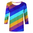 thumbnail image 4 of FAIWAD T-Shirt à Blocs de Couleur pour Femmes Manches 3/4 Col Rond Pull Tendance Été Imprimé Rayé Blouses, 4 of 4