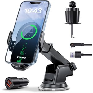 Wireless Car Charger, 15W Fast Charging Car Phone Holder Auto Clamping, Phone Mount for Car Dashboard Air Vent Windshield, for All iPhone Android (Black)