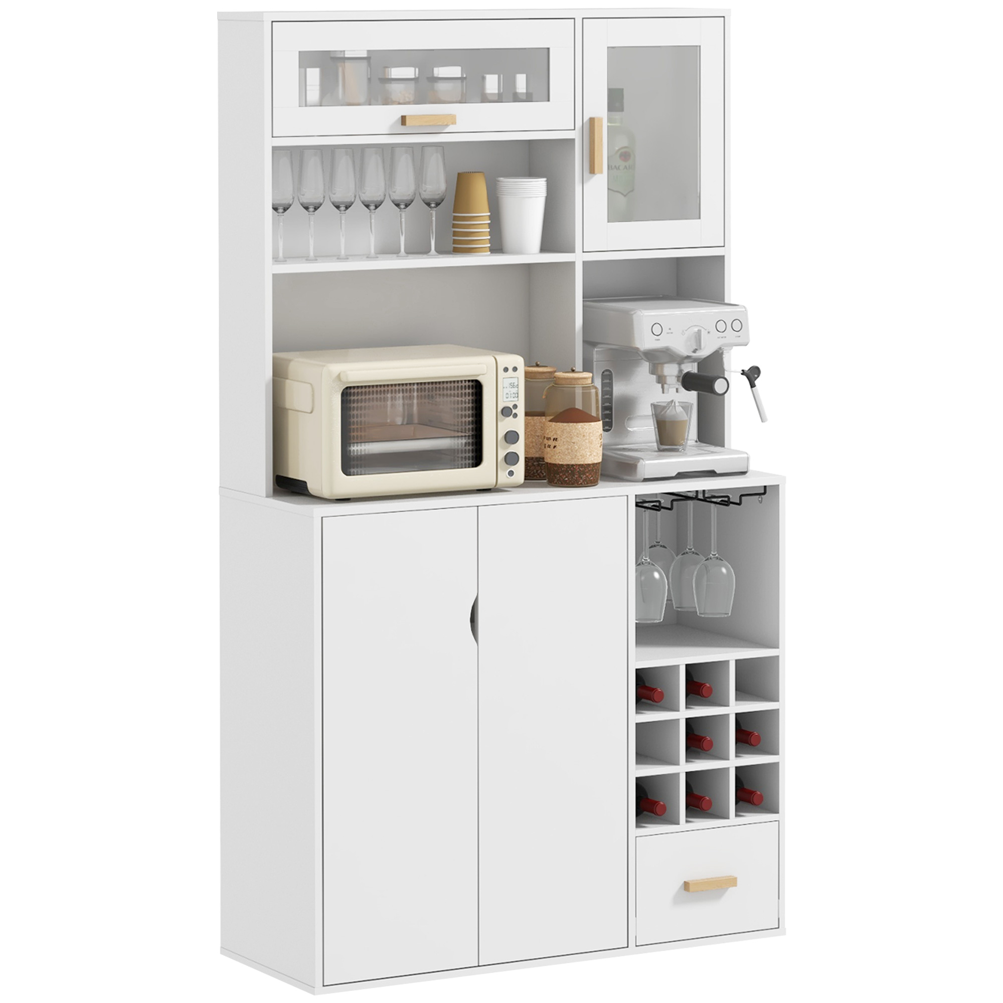 HOMCOM Hutch de Cuisine avec Rangement pour Vin Micro-Ondes Comptoir Tiroir Blanc
