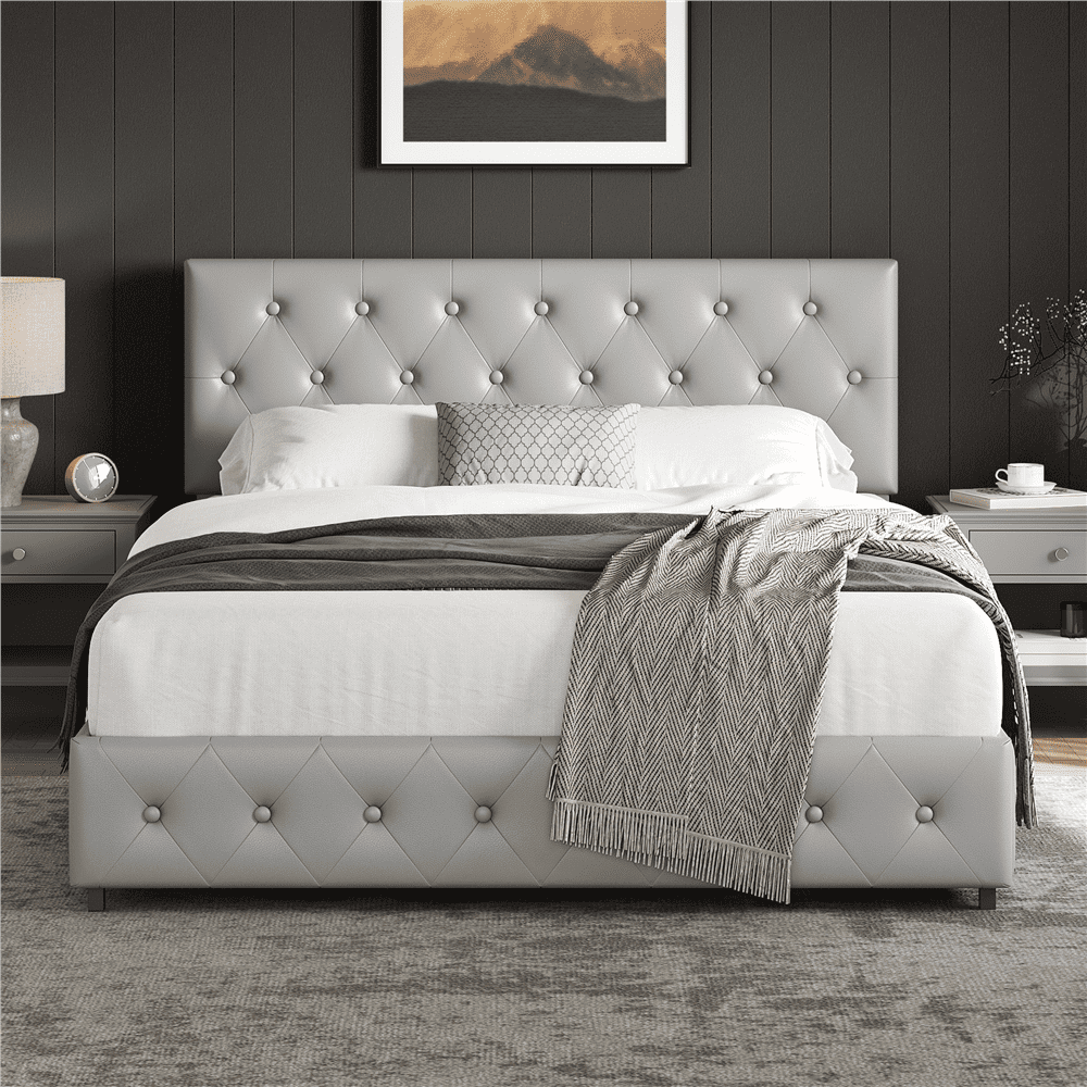 FullFurnique Upholstered Platform Bed Frame with Adjustable Headboard and 3 Drawers Storage, Full, Black