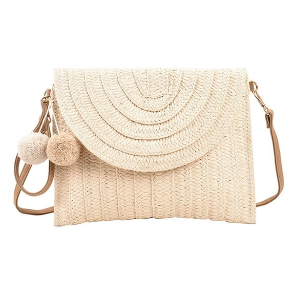 Summer Crossbody Bags Envelope Straw Woven Wallet Handmade for Vacation (Brown)