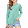 thumbnail image 2 of MeetoTime Girls Long Sleeve Tops Crewneck Solid Color Dressy Tunic Tops Children's Pullover Undershirt, 2 of 5