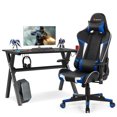 thumbnail image 1 of Goplus X-Shaped Gaming Desk & Racing Style Massage Chair Set Home Office Black+Blue, 1 of 10