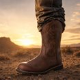 thumbnail image 2 of Men's Pull-On Round Toe Western Cowboy Work Boots, Mid-Calf Embroidered Outdoor Casual Boots, 2 of 6