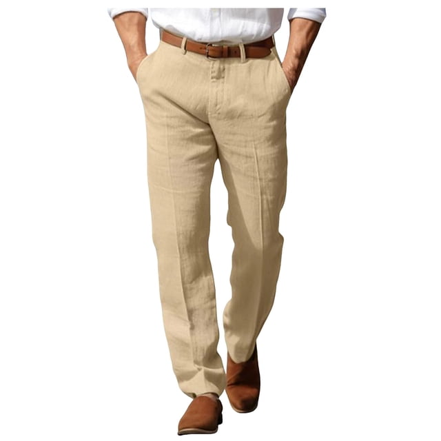 Men's Summer Beach Pants - Straight Leg, Breathable Fabric, Front Pockets - Formal/Casual Trousers for All Occasions