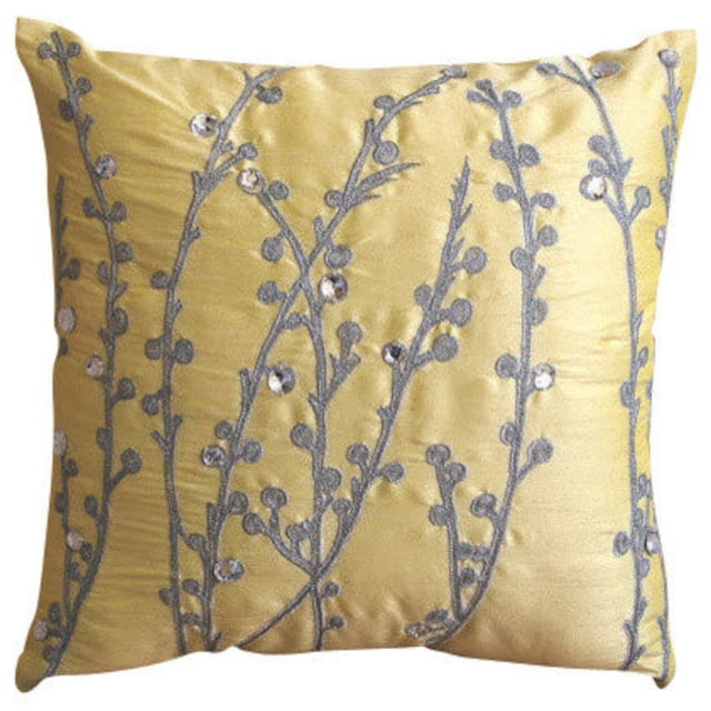 Yellow Pillow Shams, Willow Design Pillow Shams, 24x24 inch (60x60 cm) Pillow Sham, Square Silk Pillow Shams, Contemporary Pillow Shams, Floral Pattern - Yellow Crystal Willow