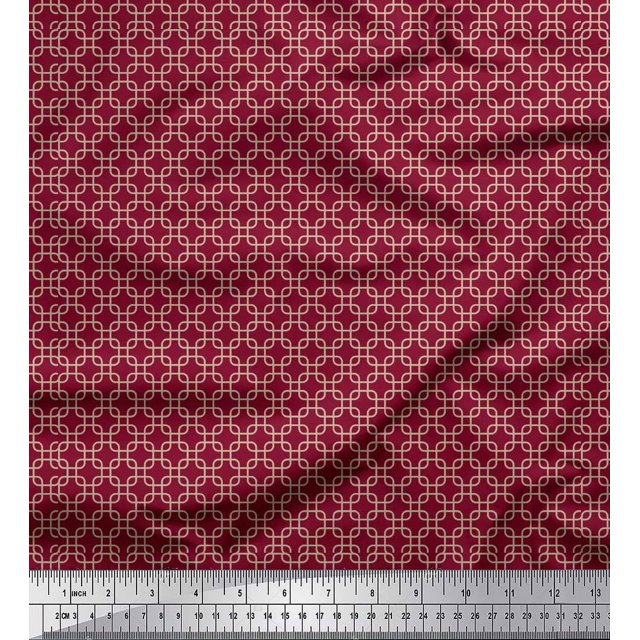 Soimoi Red Cotton Poplin Fabric Square Geometric Print Fabric by the Yard 56 Inch Wide
