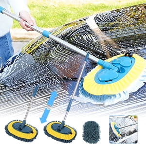 Telescopic Car Wash Mop with Soft Chenille Bristles | Gentle on Paint | Adjustable Long Pole (49") | Light Blue | Includes 1 Mop Head