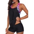 thumbnail image 1 of POGLIP Haut de Tankini Rehausseur à Dos en T à Bretelles Imprimé Rayé Blouson Rose pour Femme, 1 of 6