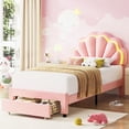 thumbnail image 4 of Homfa Twin Bed Frame with LED Light & Storage Drawer, Upholstered Platform Bed with Adjustable Petal Headboard, Pink Velvet, 4 of 8