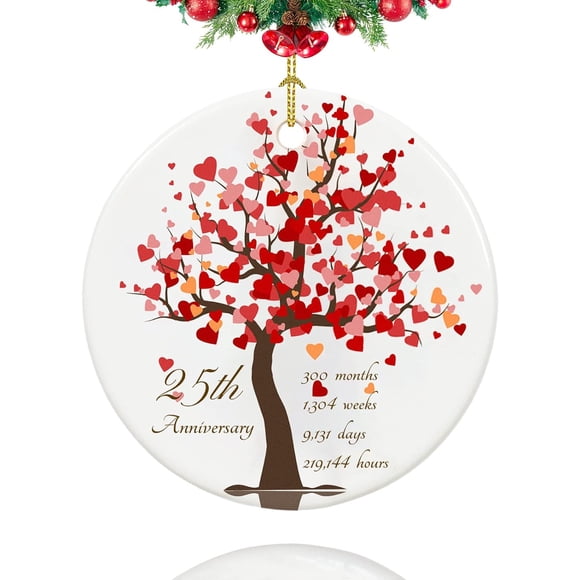 25th Anniversary Ornament, Gifts for 25th Wedding Anniversary Valentines Gifts for Couples,Her,Him, 2.9" Ceramic 25 Year Wedding Christmas Ornaments 2025