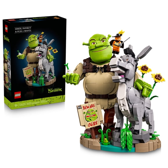 LEGO Shrek: Shrek, Donkey & Puss in Boots - Building Set for Adults, Ages 18+ - Bedroom, Book Shelf or Home Office Decor - Movie Collectible for Fans - Gift for Men & Women - 72423