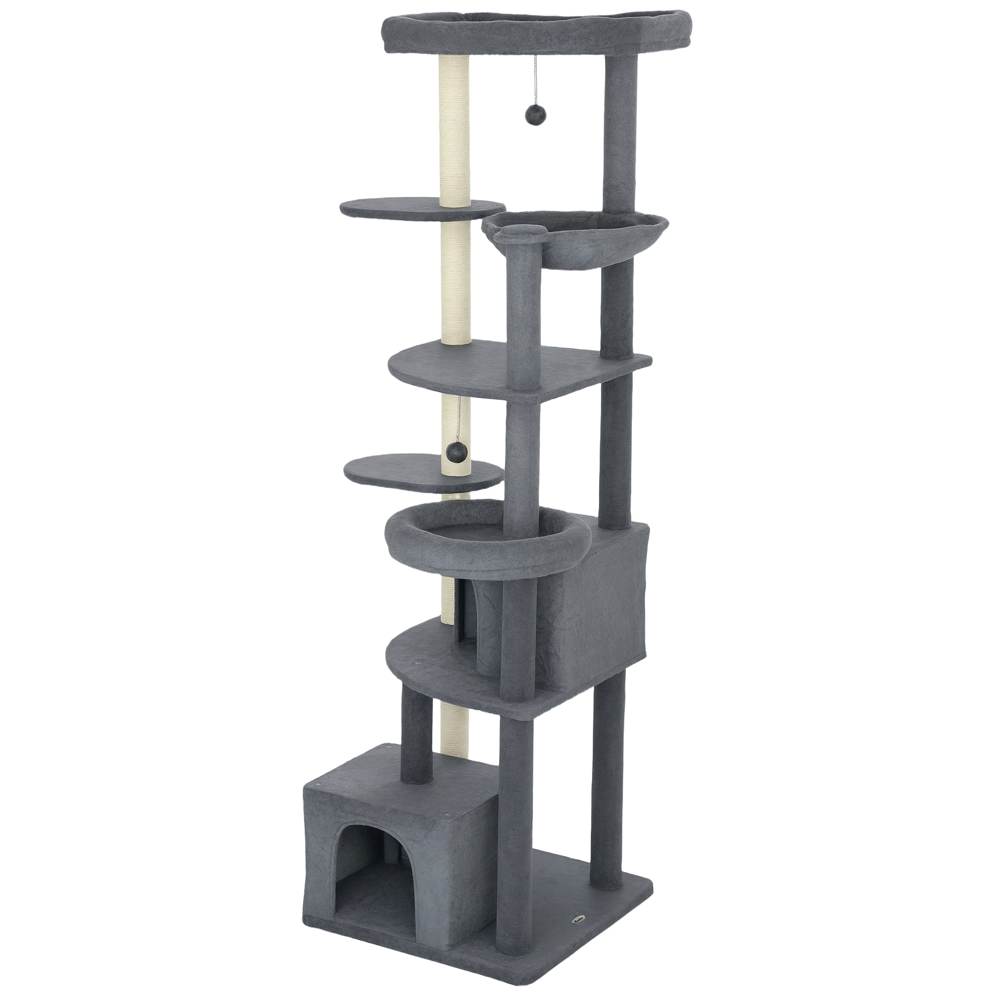 CoSoTower 79" Extra Tall Cat Tree with Scratching Posts, Perches, Caves, Hammock, Pompoms, for 2-3 Indoor Cats, Dark Grey