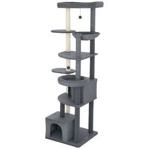 CoSoTower 79" Extra Tall Cat Tree with Scratching Posts, Perches, Caves, Hammock, Pompoms, for 2-3 Indoor Cats, Dark Grey