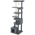 CoSoTower 79" Extra Tall Cat Tree with Scratching Posts, Perches, Caves, Hammock, Pompoms, for 2-3 Indoor Cats, Dark Grey