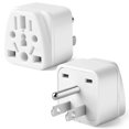 thumbnail image 1 of 2 Pack US Travel Plug Adapter EU UK AU in CN JP Asia Italy Brazil to USA (Type B) 3 Prong Grounded USA Wall Plug Wall Outlet Power Charger Converter (White), 1 of 5