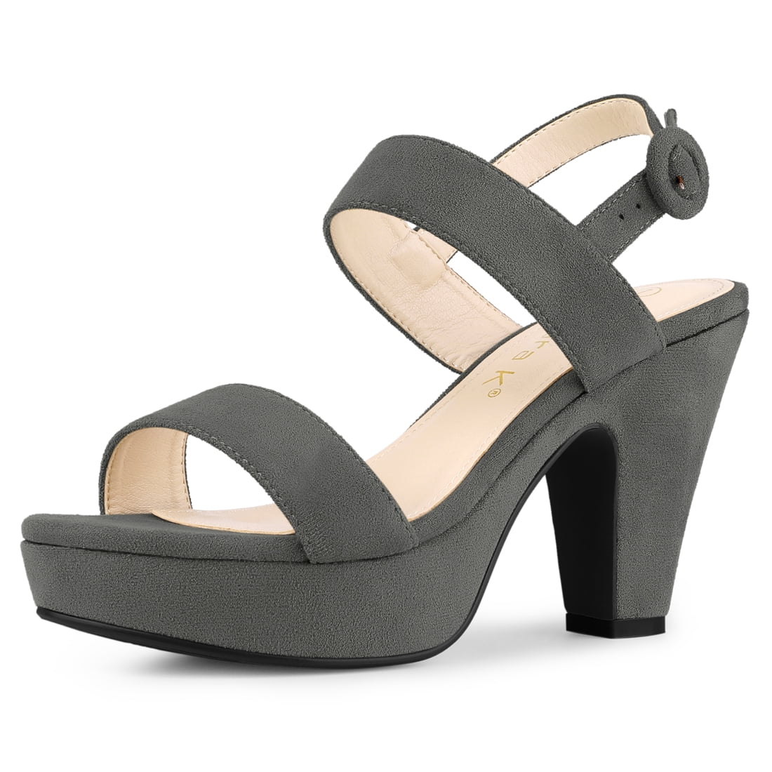 BLISSFUL STEP Women's Slingback Platform Heels Chunky High Heel Sandals Grey (Size 8.5)