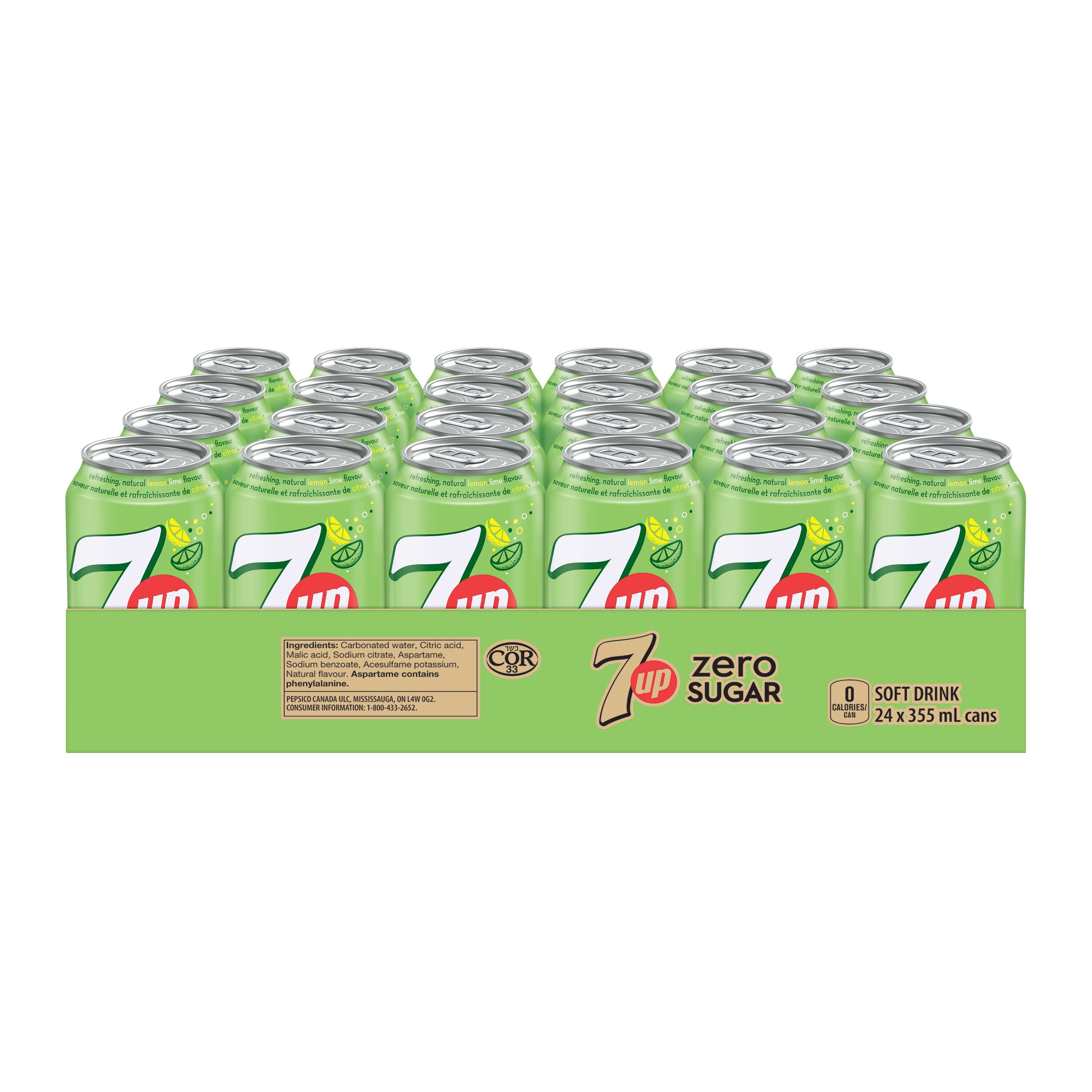 7UP Zero Boisson Gazeuse Citron Lime 24 x355 mL, Canettes