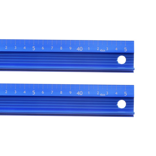 Unique Bargains Règle Droite en Métal avec Coussinet Antidérapant, 45 cm, Bleu, Lot de 2