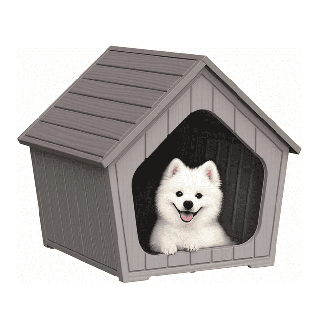 FICARTS Pavillon - Maison pour Animaux en Résine Café avec Toit, Résistante aux Intempéries - Intérieur et Extérieur, Ventilée, Facile à Nettoyer/assembler, Idéale pour les Petits Chiens