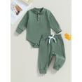 thumbnail image 3 of SUNSIOM Baby Boy 2 Piece Outfit Solid Color Button Long Sleeve Rompers and Elastic Pants Fall Clothes, 3 of 9