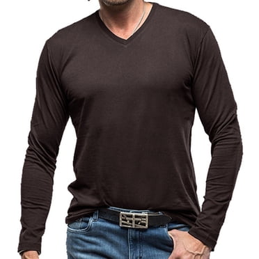 FAIWAD Long Sleeve Shirt for Mens V Neck Slim Stretch Lightweight Tops Casual Solid Color Pullover Tops